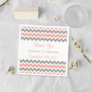 Guardanapo De Papel Coleção de Casamento Moderno Chevron - Rosa e Cinz