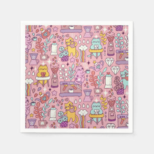 Guardanapo De Papel Coleção De Gatos De Cartoon De Cor Bastante Rosa