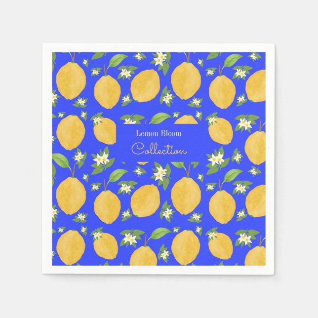Guardanapo De Papel Coleção Lemon Bloom azul estampado (Frente)