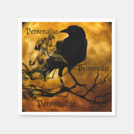 Guardanapo De Papel Colheita de corvo-vermelho Lua cair laranja-preto