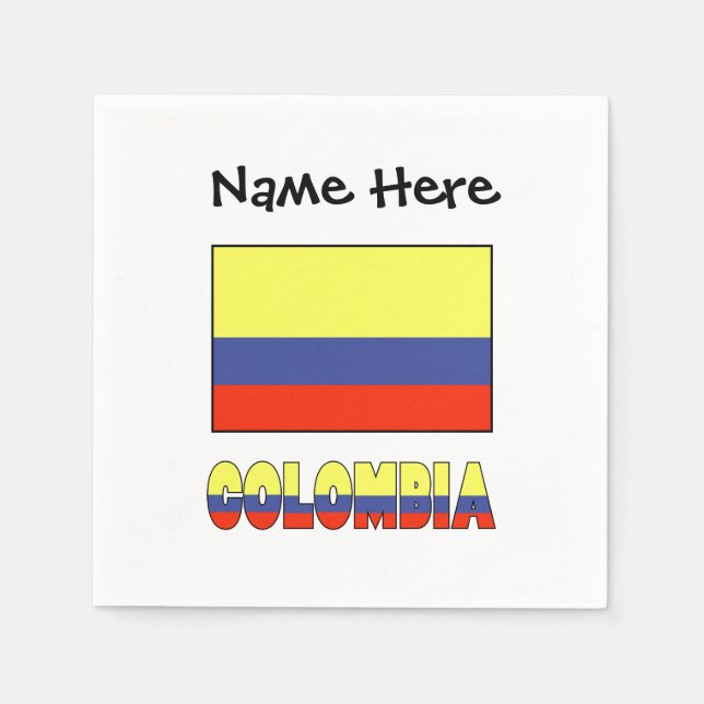 Guardanapo De Papel Colômbia e Bandeira Colombiana Personalizada (Frente)