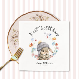 Guardanapo De Papel Colorful Floral Bunny First Birthday Napkins