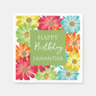Guardanapo De Papel  Colorful Flowers Happy Birthday Party 