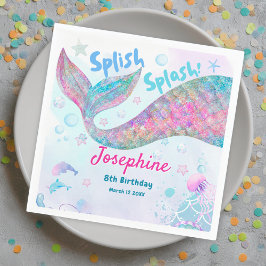 Guardanapo De Papel Colorful Mermaid watercolor birthday custom