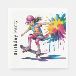 Guardanapo De Papel Colorful Painted Girl Skateboarder Birthday Party