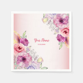 Guardanapo De Papel Colorful Peach Floral Golden Watercolor Wedding