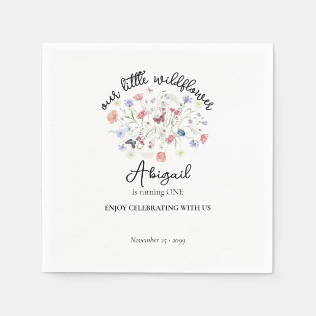 Guardanapo De Papel Colorful Wildflower Centerpiece 1st Birthday Party (Frente)