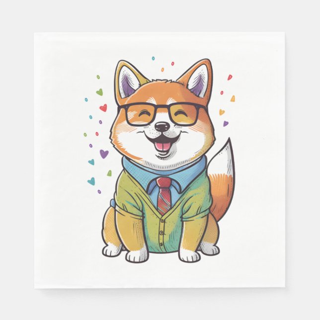 Guardanapo De Papel Colorida Kawaii Shiba Inu Hipster 1 (Frente)