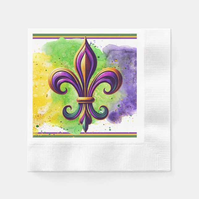Guardanapo De Papel Colorida Mardi Gras Fleur de lis (Frente)