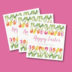 Guardanapo De Papel Colorido Feliz Páscoa Floral Tulipa