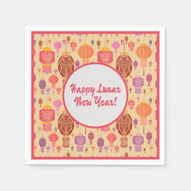 Guardanapo De Papel Colorido Lanternas Chinesas no Ano Novo (Frente)