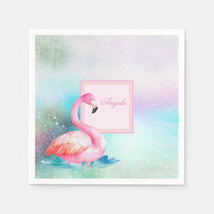 Guardanapo De Papel Colorido Moderno Femenino, Flamingos Adoráveis