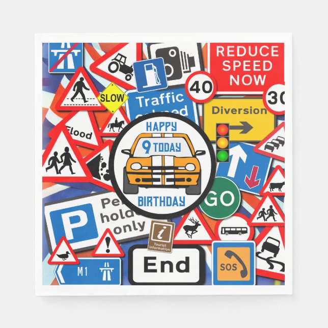 Guardanapo De Papel Colourful Road Signs Collage Birthday Party Napkin (Frente)