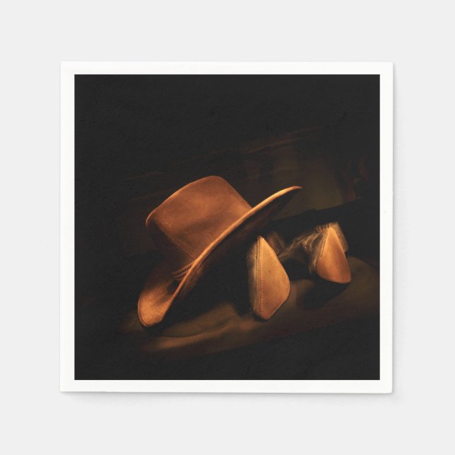 Guardanapo de papel com chapéu e botas de Cowboy W (Frente)