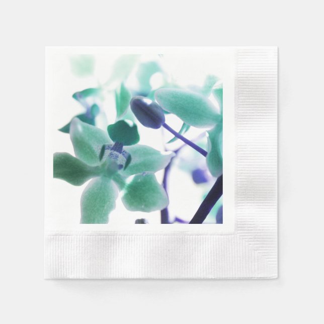 Guardanapo de papel com estampas de orquídea aqua (Frente)