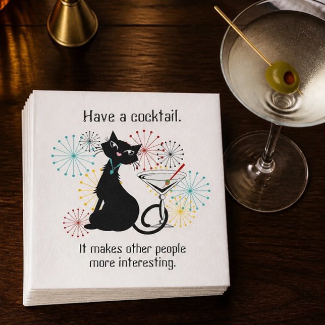 Guardanapo de papel com gato e taça de Martini (Criador carregado)