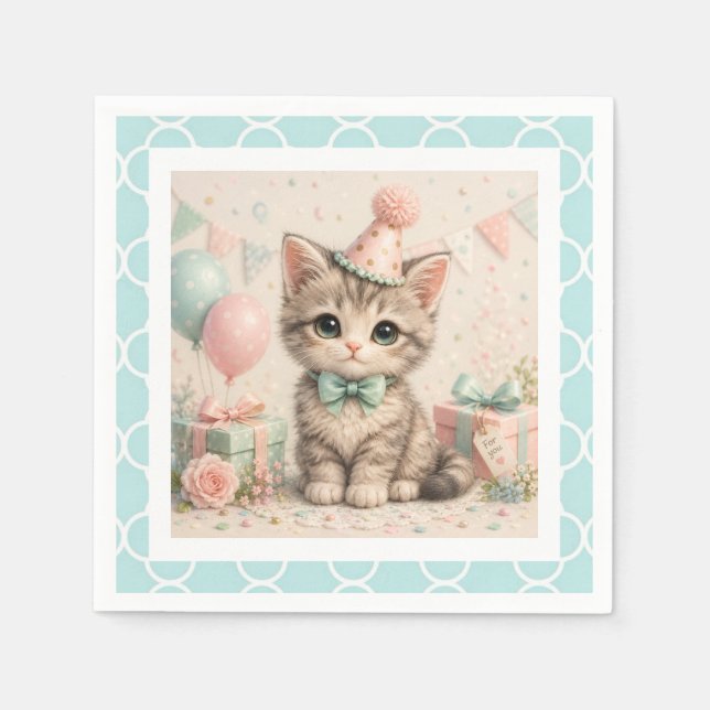 Guardanapo de papel com ilustração de gatinho de a (Frente)