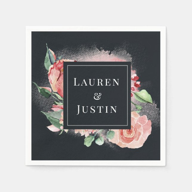 Guardanapo de papel com monograma floral midnight  (Frente)