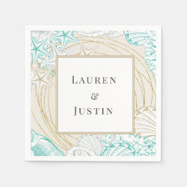 Guardanapo de papel com monograma turquesa à beira