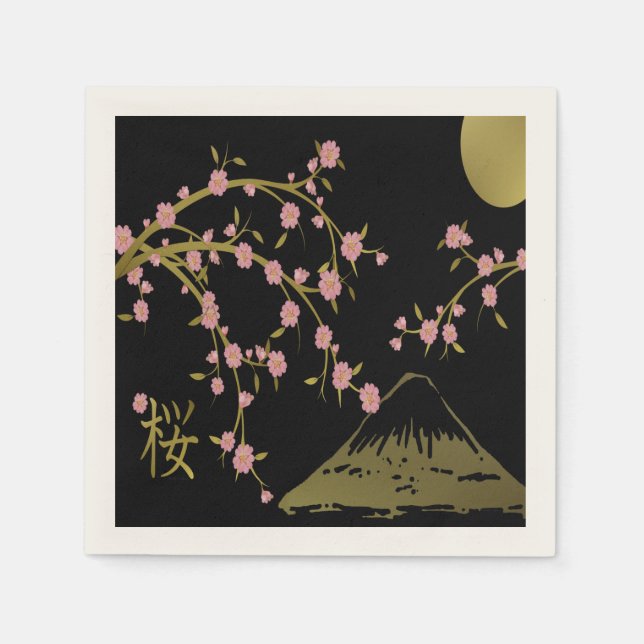 Guardanapo de papel com motivo japonês preto doura (Frente)