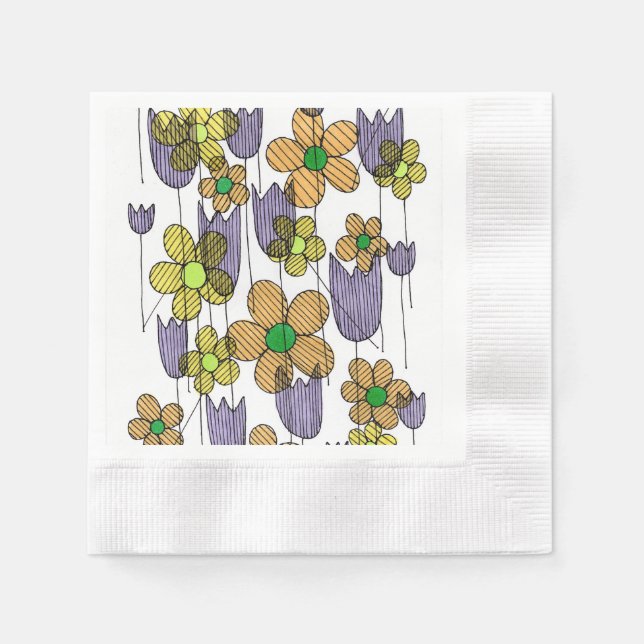 Guardanapo de papel com padrão floral retrô desenh (Frente)