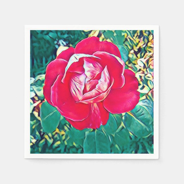 Guardanapo de papel com pintura de flor vermelha e (Frente)