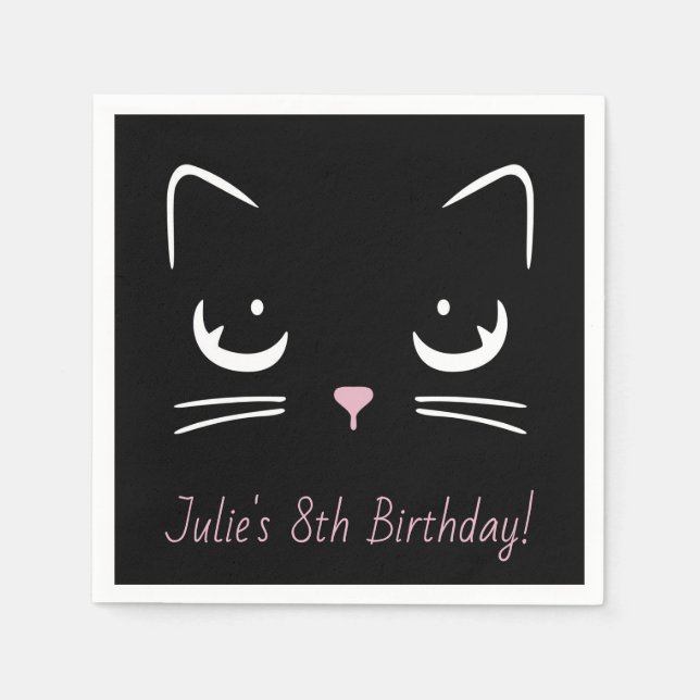 Guardanapo de papel com rosto de gato preto Kitty (Frente)