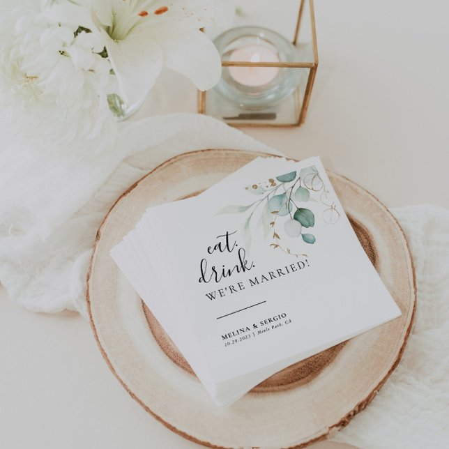 Guardanapo De Papel Coma Bebida Casamo-nos Dourados Casamento Verde (Criador carregado)