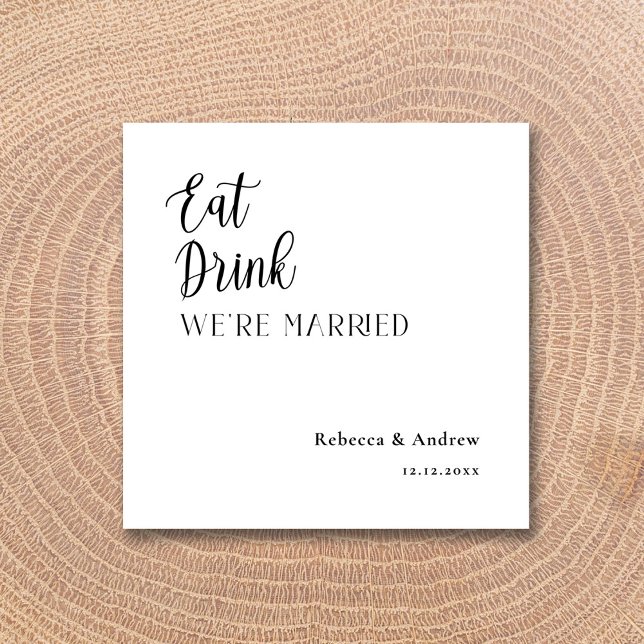 Guardanapo De Papel Coma Bebida Casamos Com Napkins Personalizado (Eat Drink We Married Personalized Wedding Napkins)