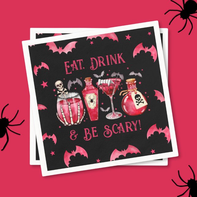 Guardanapo De Papel Coma Bebida e Seja Assustador (Eat Drink and Be Scary Halloween Cocktails Napkins)