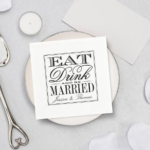 Guardanapo De Papel Coma, bebida & seja casamento preto/branco moderno