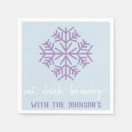 Guardanapo De Papel Coma Bebida Seja Feliz Flocos de Neve Azul Púrpura