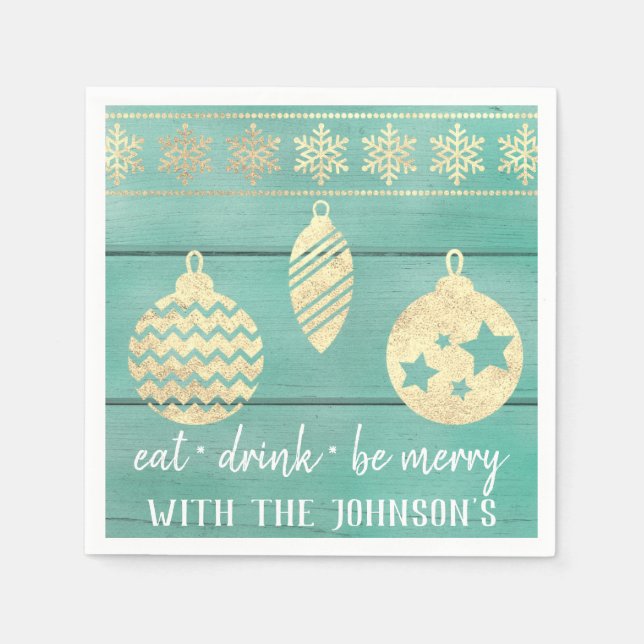 Guardanapo De Papel Coma Bebida Seja Feliz Mint Wood White Dourado Flo (Frente)