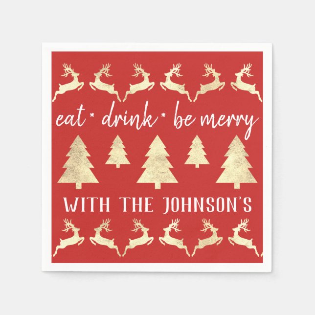 Guardanapo De Papel Coma Bebida Seja Feliz, Névoas brancas Douradas Ve (Frente)