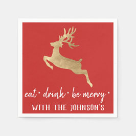 Guardanapo De Papel Coma Bebida Seja Feliz Rena Dourada Vermelha