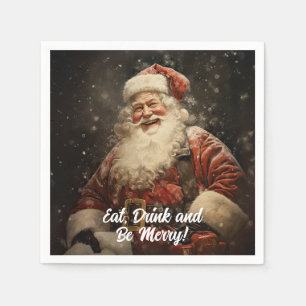 Guardanapo De Papel Coma Bebida Seja Feliz Vintage Papai Noel Natal