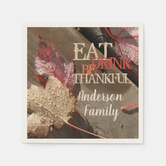 Guardanapo De Papel Coma Bebida Seja Graças À Ação De Graças Da Famíli (Frente)
