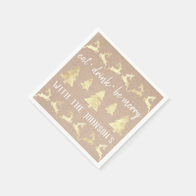 Guardanapo De Papel Coma Bebida Seja Uma Reindeer Dourada Feliz Kraft  (Canto)