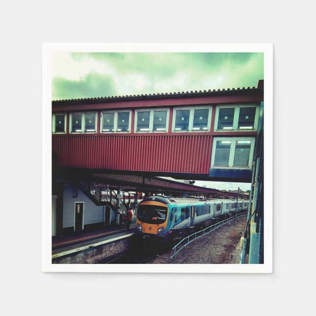 Guardanapo De Papel Comboio azul claro, debaixo da ponte (Frente)