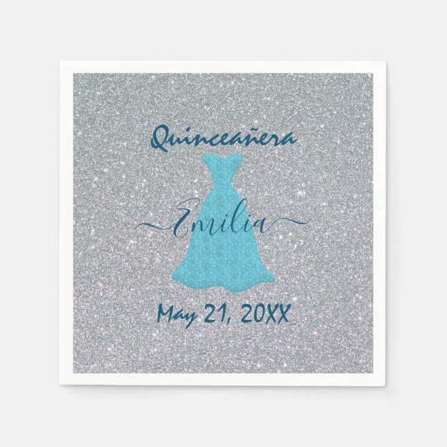 Guardanapo De Papel Comemoração Glittering Quinceanera (Frente)