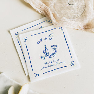 Guardanapo De Papel Comida De Mão Desenhada E Casamento De Vinho