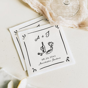 Guardanapo De Papel Comida De Mão Desenhada E Casamento De Vinho