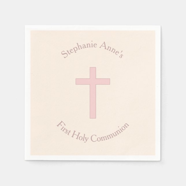 Guardanapo De Papel Communion Pastel Pink Cross (Frente)
