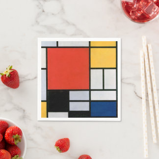 Guardanapo De Papel Composição Mondrial Amarelo Vermelho Azul Preto