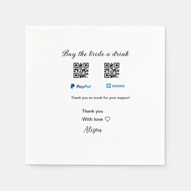 Guardanapo De Papel Comprar a noiva doação de bebida QR Venmo PayPal (Frente)