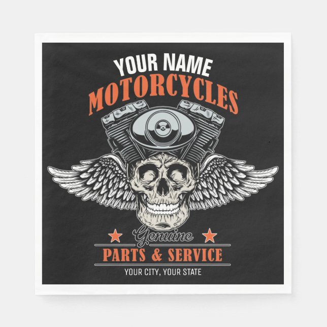 Guardanapo De Papel Compro de Motociclos Personalizados do Crânio Voad (Frente)