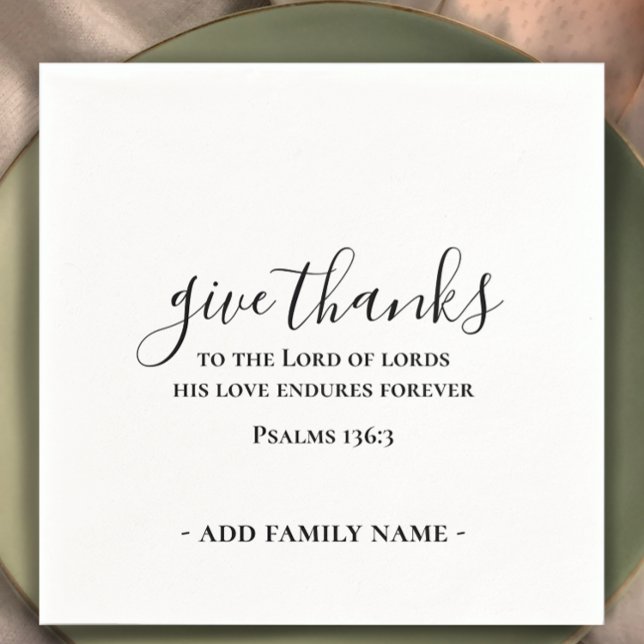 Guardanapo De Papel Conceder Ação de Graças Personalizada de Escritura (Give Thanks scripture verse Thanksgiving dinner table napkin. Modern script. Personalized simple.
)