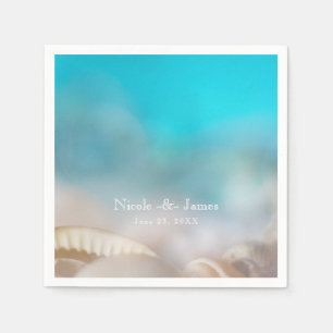 Guardanapo De Papel Conchas Marinhas Elegantes Casamento Tropical Azul