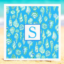Guardanapo De Papel Conchas Marinhas Elegantes em Monograma Azul à Bei