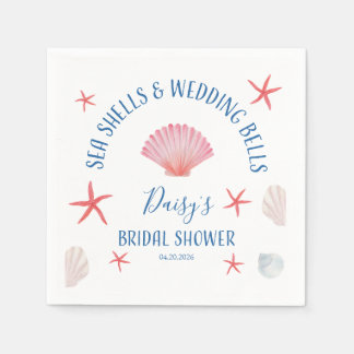 Guardanapo De Papel Conchas marinhas elegantes & sinos de casamento Ch